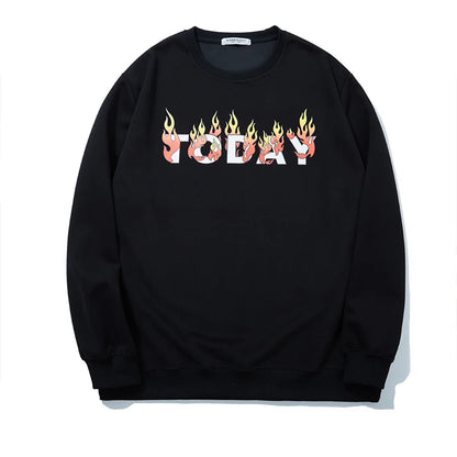 Big & Tall Flame Letter Hoodie 3XL-12XL Men’s Streetwear 2024
