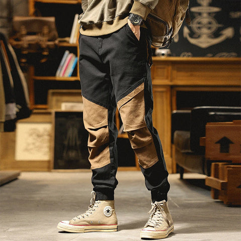 2024 Spring Pants Streetwear Fashion Contrast Patchwork Trousers Vintage Pocket Pants