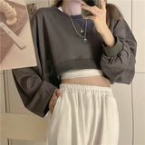 Y2k Streetwear Women Sexy Solid Cropped Sweatshirts Harajuku