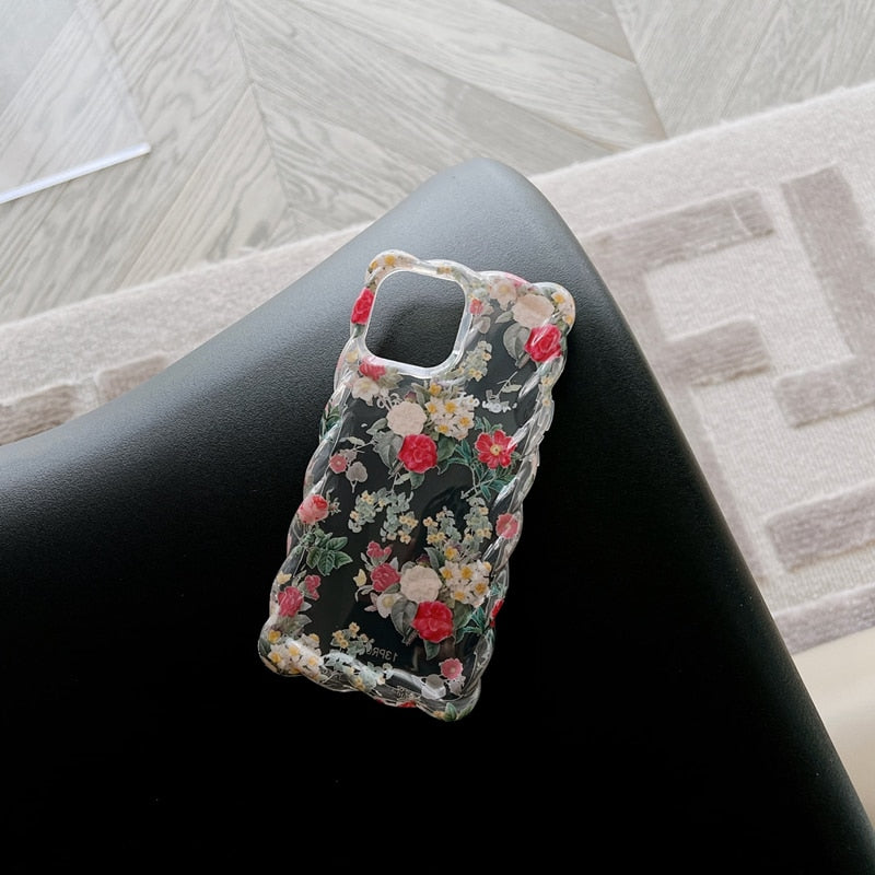 lovely floral print transparent shockproof case for iphone silicone cover