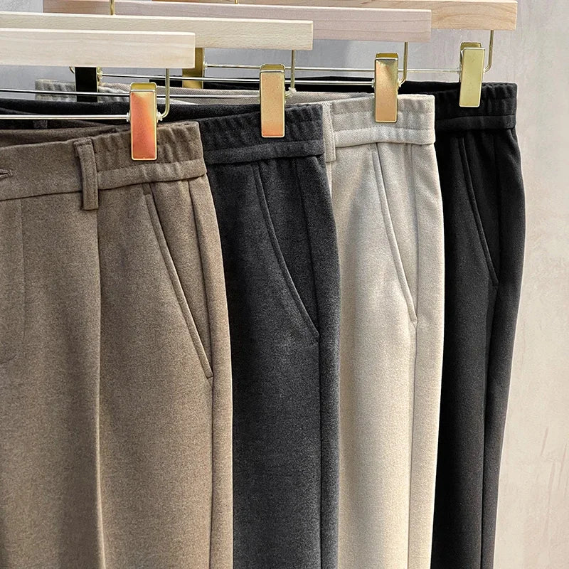 Autumn Winter Suit Pants Men Thick Elastic Waist Classic