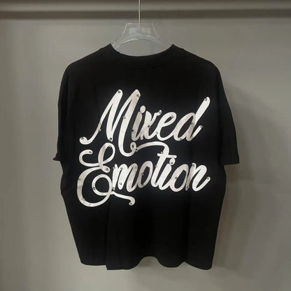 Summer Letter Mixed Emoticon Short Sleeve Tshirts for Men Streetwear Crew Neck