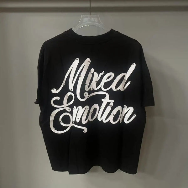 Summer Letter Mixed Emoticon Short Sleeve Tshirts for Men Streetwear Crew Neck