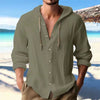Men's Linen Hooded Shirt - Long Sleeve Button Cardigan Casual