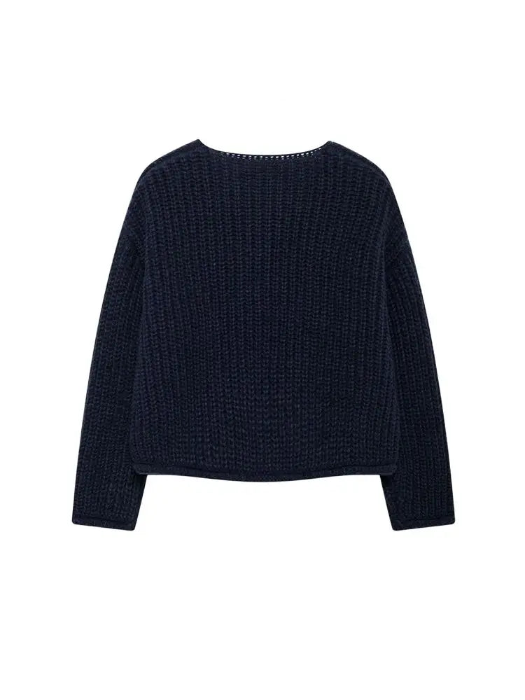 Women's Knit Cardigan Sweater - Gold Buttons & Patch Pockets