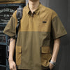 Mens Cargo Pocket Polo Shirt Half Zip Patchwork Casual Tee 2026