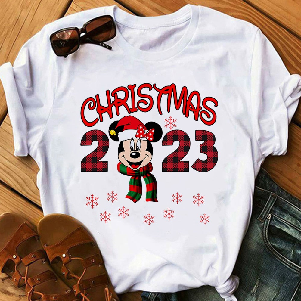 Funny Cute Cartoon Print Women's Christmas T-Shirt