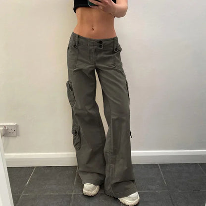 Low Waist Y2K Denim Cargo Pants with Pockets