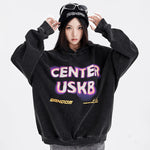 Women Center Uskb Letter Print Hoodie Oversize Casual Pullover