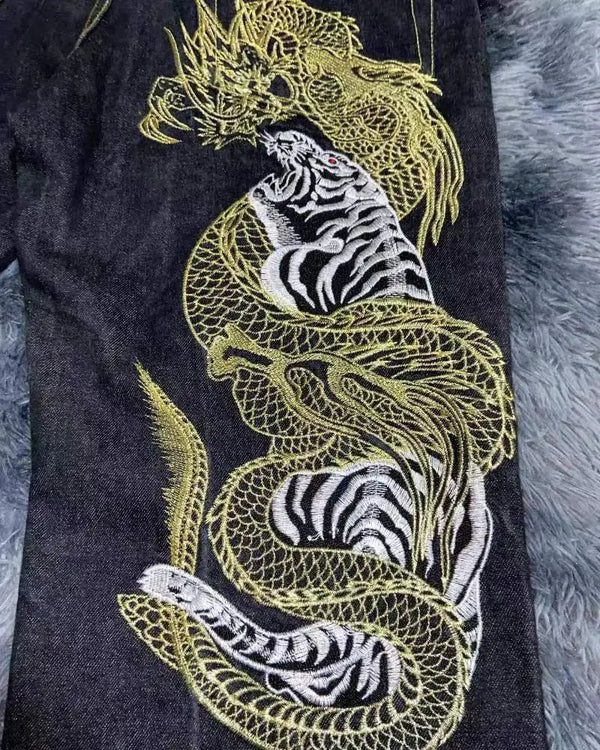 Gothic Street Style: Y2K Harajuku Dragon Pattern Baggy Jeans