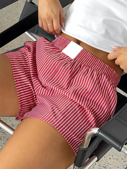 Women's Casual Shorts Stripe High Elastic Waist Loose Short Pants Summer
