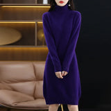 2024 Autumn Winter Mink Cashmere High-Neck Slim Knit Dress