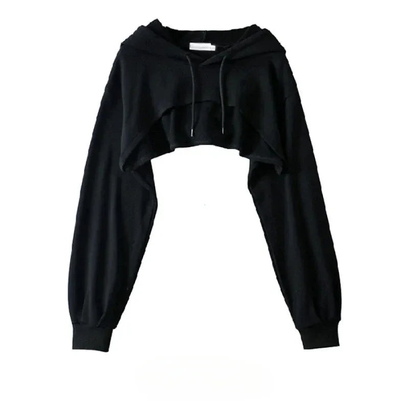 Female Hoodie Personality Irregular Crop Ultra Short Style Long Sleeve