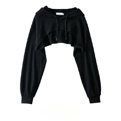 Female Hoodie Personality Irregular Crop Ultra Short Style Long Sleeve