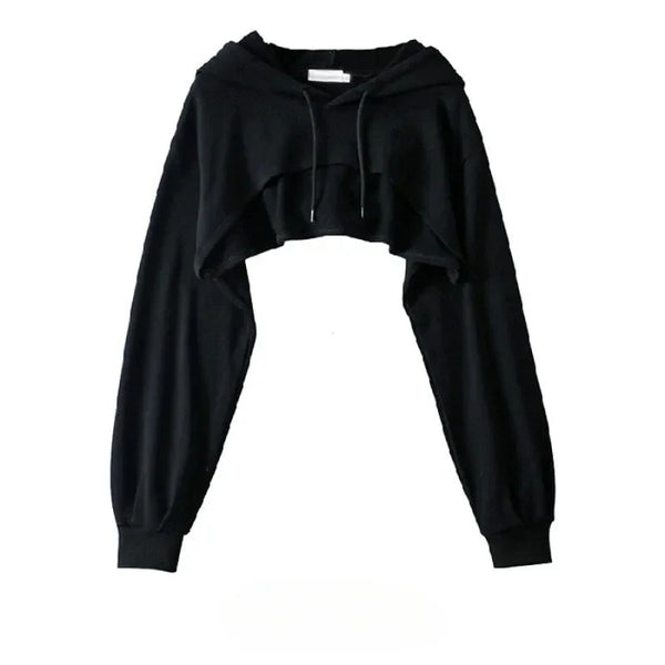 Female Hoodie Personality Irregular Crop Ultra Short Style Long Sleeve