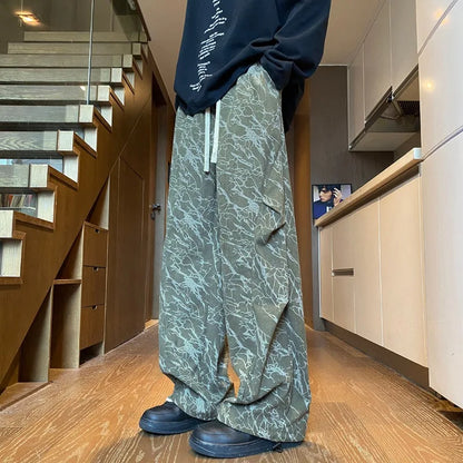 Stylish Full Print Men's Trousers Straight Loose Fit Corduroy Pants