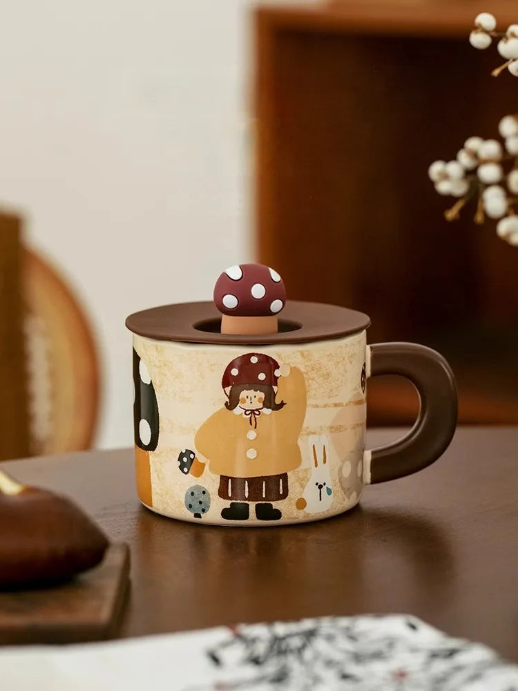 Ceramic Mug With Lid Water Mug High-Value Gift Coffee Mug Cute Retro