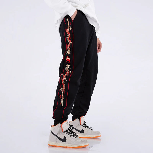 Embroidered Sports Pants Men Chinese Style Fall Wear
