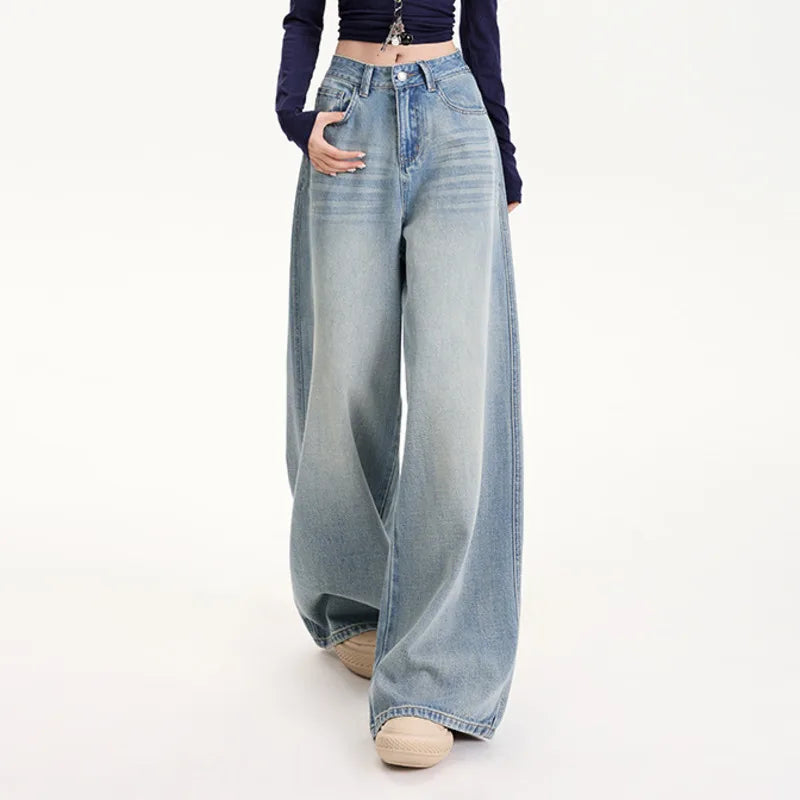 Women's High Waisted Wide Leg Jeans Thin Blue Denim Spring Summer