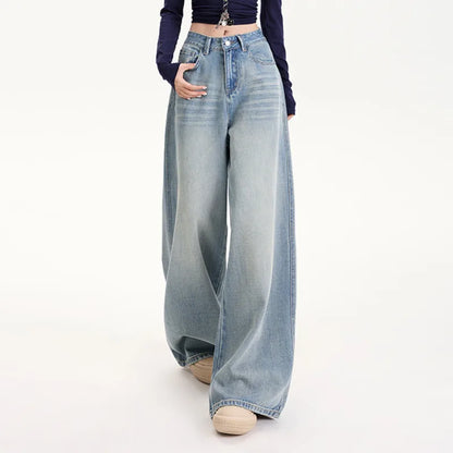 Women's High Waisted Wide Leg Jeans Thin Blue Denim Spring Summer