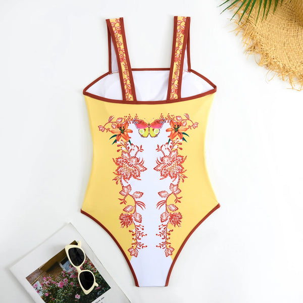 Yellow Bandeau Swimsuit with Skirt 2025