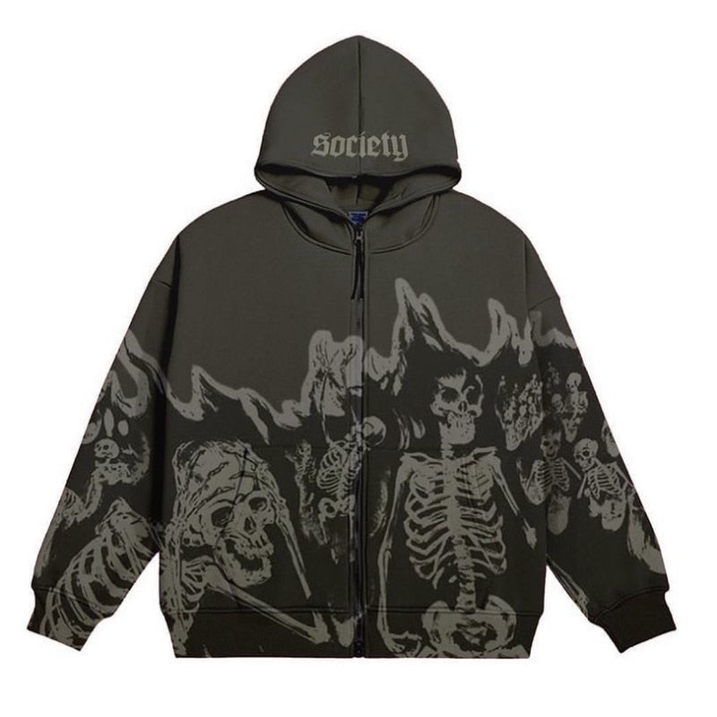 Hoodie Loose Streetwear Vintage Skull Sweatshirt Halloween Clothes