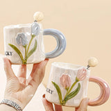 Handbemalte Perlenglasur-Tasse mit Blumenmuster aus Keramik, hochwertiges Kaffeetassen-Set