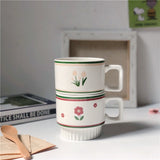 Tulip Ceramic Mug Vintage Milk  Coffee Cup Mugs Girl Heart Flower