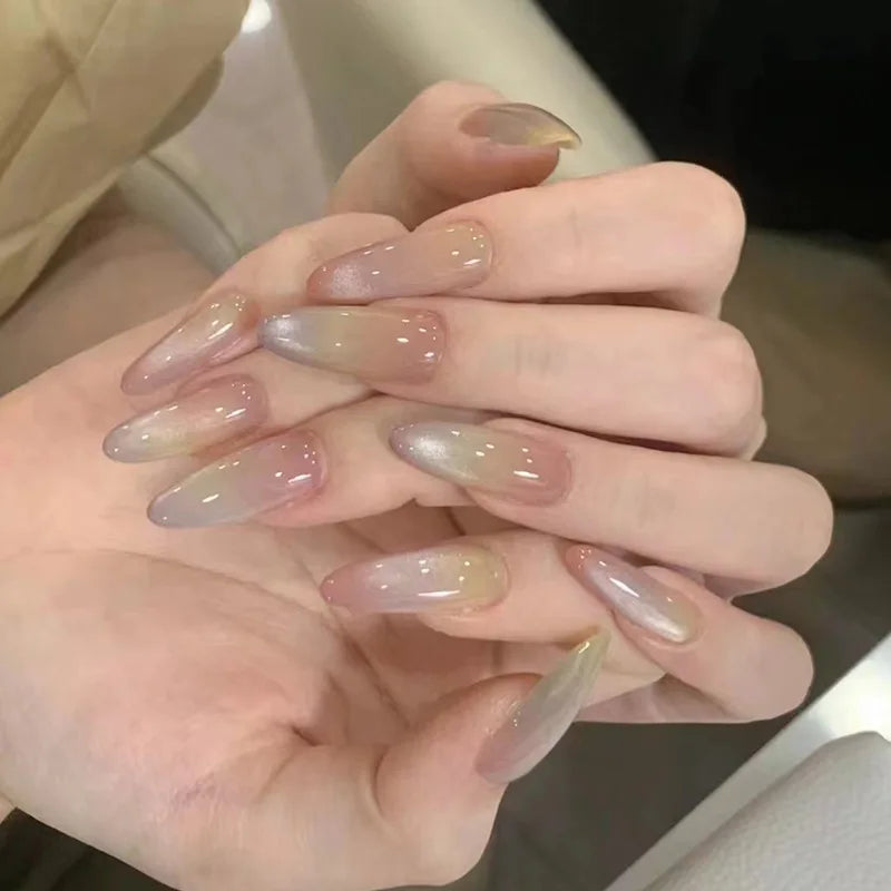 24pcs Glossy Red Cat's Eye Press On Nails Full Cover Wearable Almond