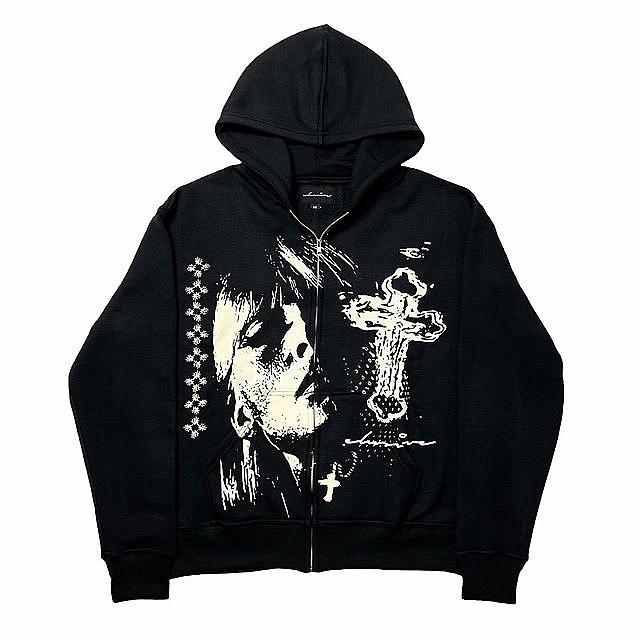 New American Cross Head Y2k Hoodie Hip Hop Black Streetwear for Men