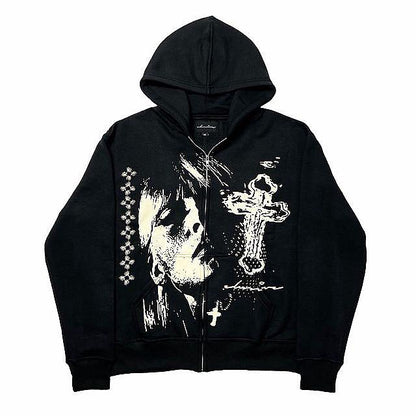 Neuer American Cross Head Y2k Hoodie Hip Hop Schwarz Streetwear für Herren