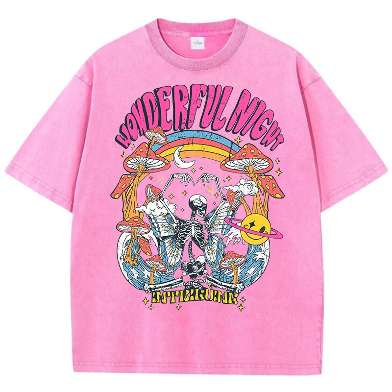 Wonderful Night Skeleton Butterfly Wave Print T-Shirt