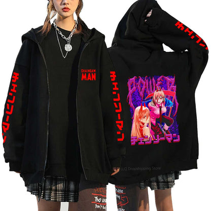 Anime Chainsaw Denji Hoodies Makima Zipper Streetwear Fleece