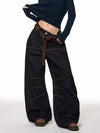 Women Y2K Black Baggy Jeans Straight Leg Cotton Casual Pants