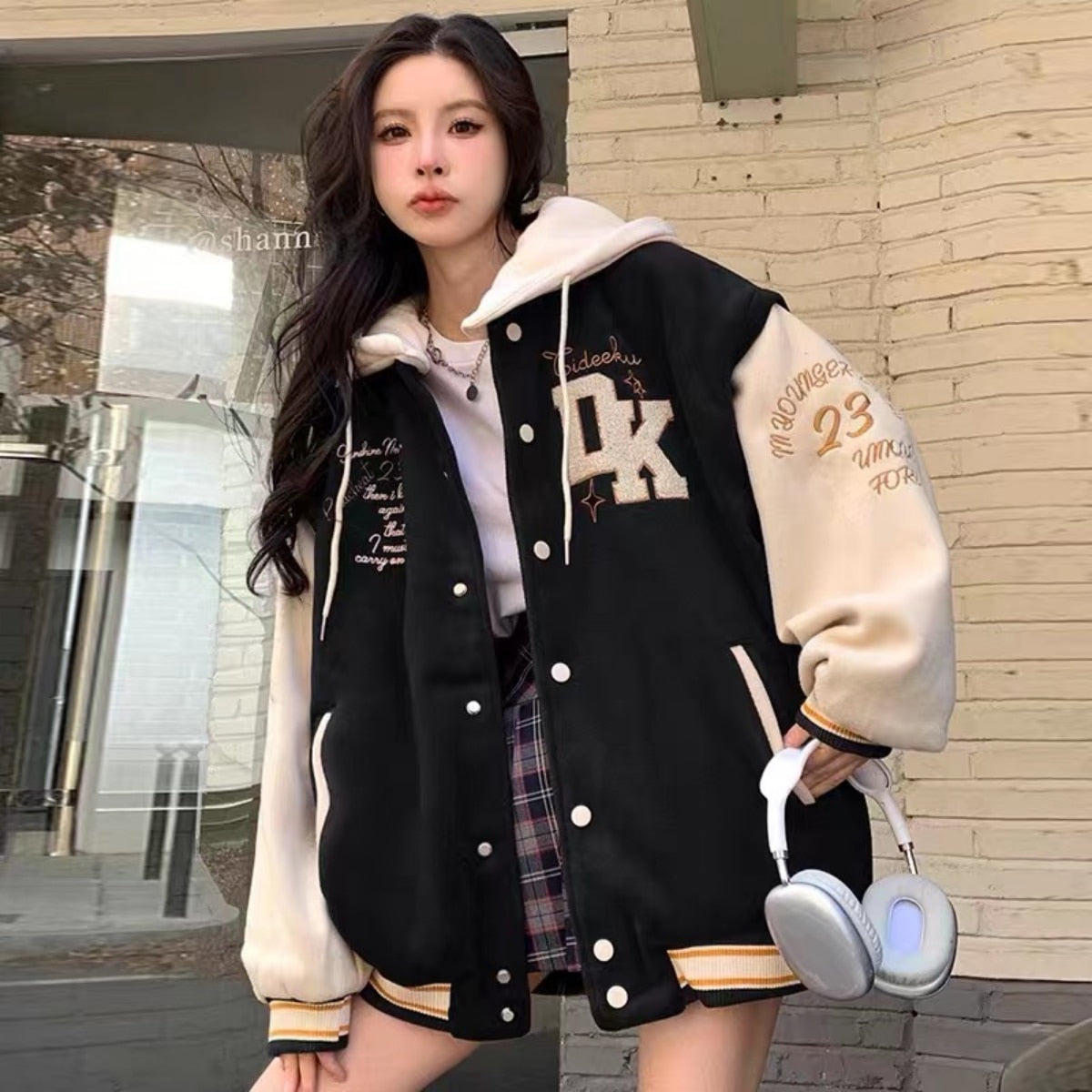 Embroidery Hooded Jacket Outerwear Women American Retro