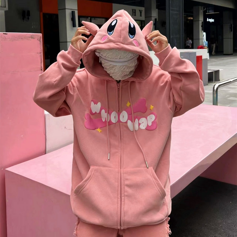 Hoodies Devil Horn Kawaii Cartoon Zip Oversized