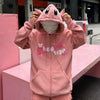 Hoodies Devil Horn Kawaii Cartoon Zip Oversized