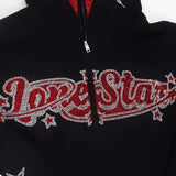 Autumn and Winter Y2K American Star Rhinestone Hooded Sweater Gothic Zipper