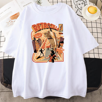 Retro Phonezilla Creativity Printed Cotton T-Shirts Vintage Personality Street