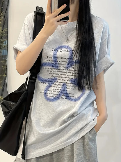 Y2k Black Letter Print T-Shirt Women Sweet & Spicy Style Summer Streetwear