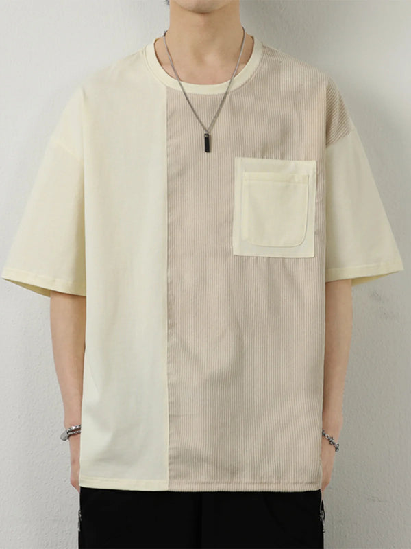 Mens Oversized Contrast Color Tee Cotton Hip Hop Streetwear Shirt