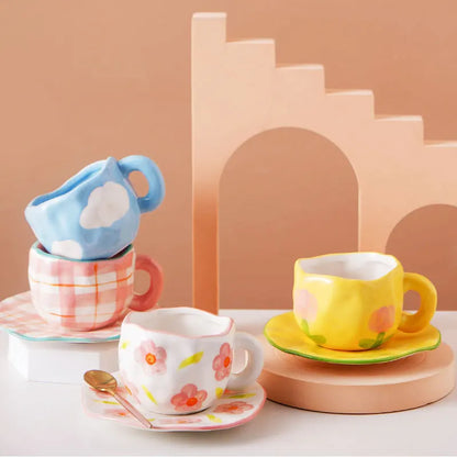 Hand-painted Flower Coffee Cup Children Drinkware Vintage Ceramic Mug Ins Wind MilkTea Mug