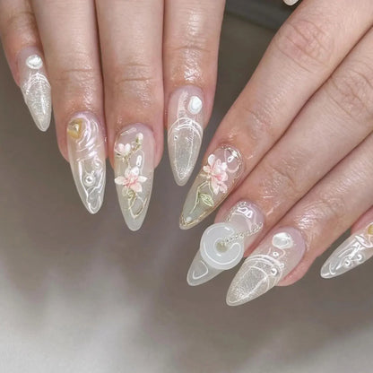 Summer Floral Short Fake Nail Tips