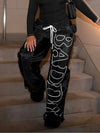 Letter Printed Thin Loose Quick Dry Pants Women Hipster Drawstring High Waist