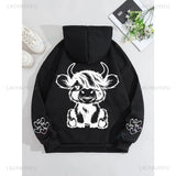 Cute Cow Graphic Hoodie Casual Winter Fall Women