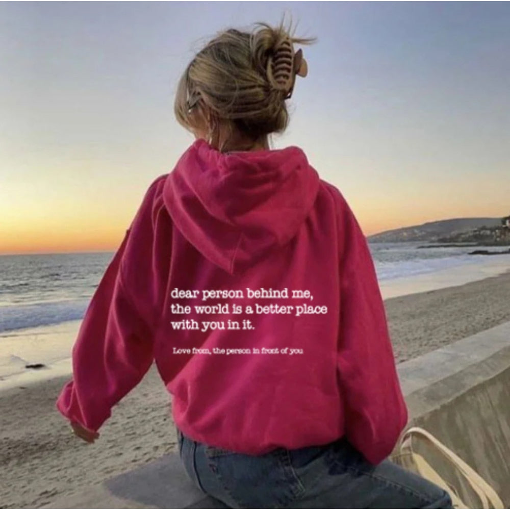 Hoodie With Words on Back Unisex Trendy Aesthetic Pullover Vintage