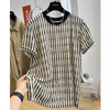 Mens Mesh Stripe Tshirt Cutout Design Short Sleeve Streetwear