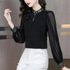 Embroidered Chiffon Blouse Stand Collar Elegant Spring Top
