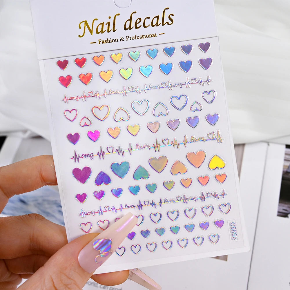 3D Gold Heart Nail Art Stickers