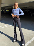 Solid Black Woman Pants Slim Fitting High Waisted Streetwear Casual